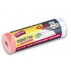35л AV Пакеты д/мусора с завязками Стандарт ПНД 35л, 15шт рулон белые